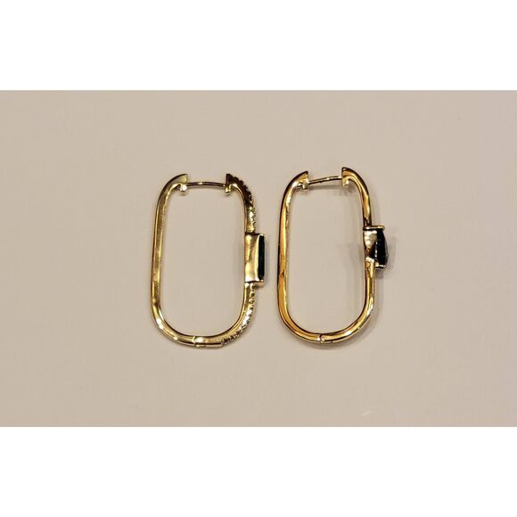 Rectangle Hoop Earrings 14K Gold Plated Sterling Silver Cubic Zirconia - Picture 3 of 5